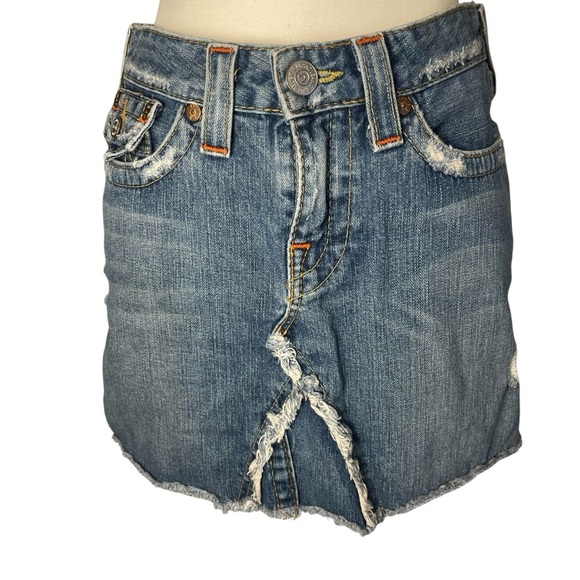 Vintage True Religion Denim Mini Skirt Distressed‎ Size 28 M0220 - Picture 1 of 7